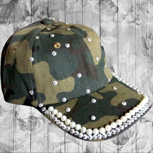 Camo Bling Rhinestone & Pearl Embellished Baseball Cap Hat NEW - Picture 6 of 12